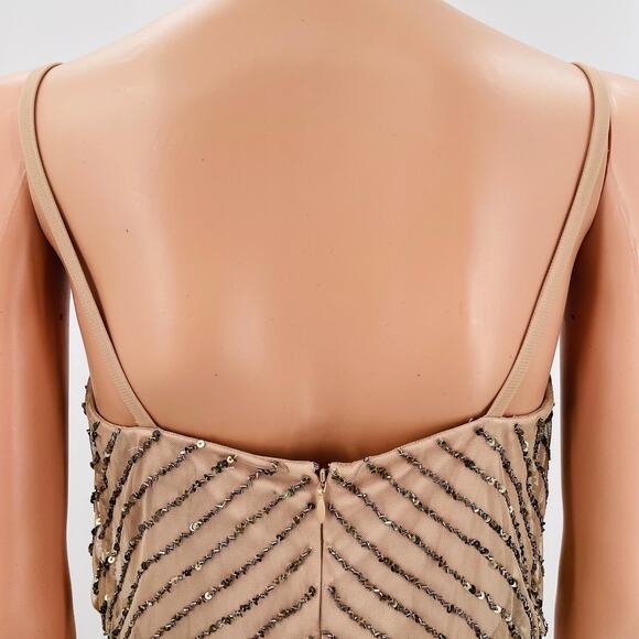Adrianna Papell Nude Beaded Blouson Strappy Fancy Art Deco Cocktail Dress 6 - Picture 8 of 11